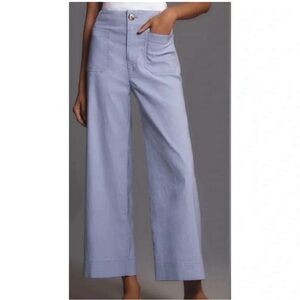 Anthropologie The Colette Cropped Wide Leg Pants Maeve Linen Edition Lavender